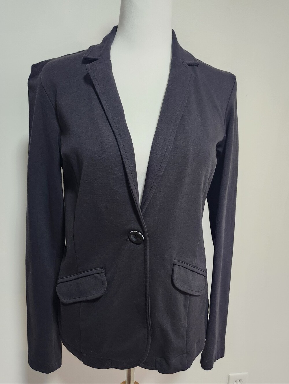 Tom Tailor Black Cotton Single-Button Stretch Blazer